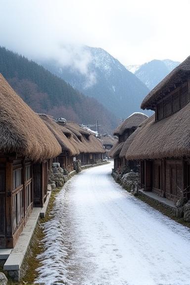Gassho-zukuri style farmhouses in the historic village of Shirakawa-go.
